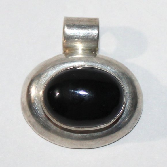Jewelry - Vintage Mexico Sterling Silver Faux Onyx Slider Pendant